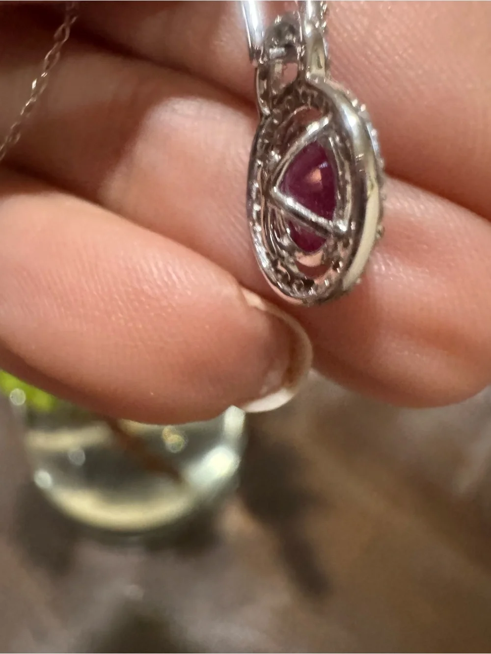 Vintage 1CT Natural Ruby & Diamonds Halo Pendant Necklace 10K White Gold - Picture 11 of 17